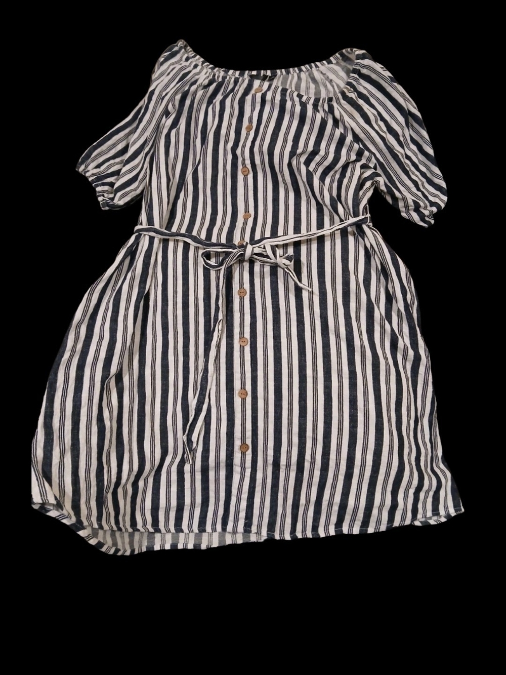 Striped Button-Front Belted Dress - Navy & White Nwt 2xl Made In India